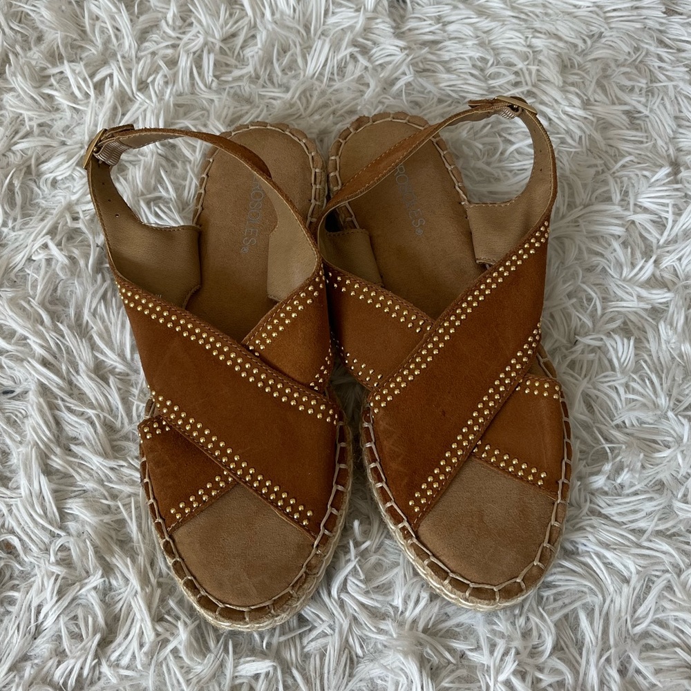 Aerosoles espresso gold espadrille sandals